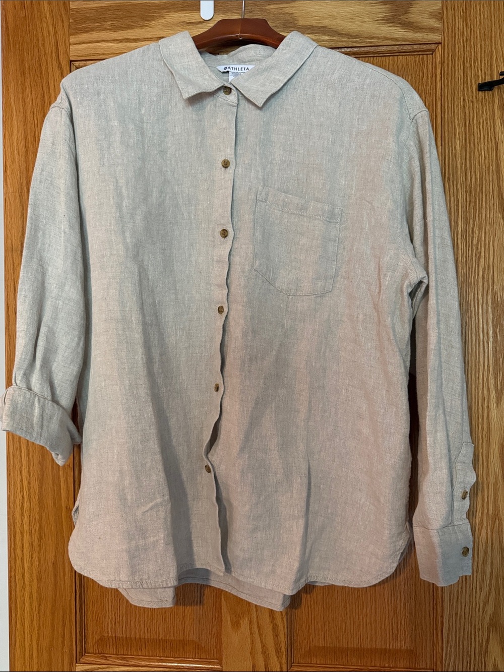 Athleta Women’s Light Beige Linen Button-Down Shirt